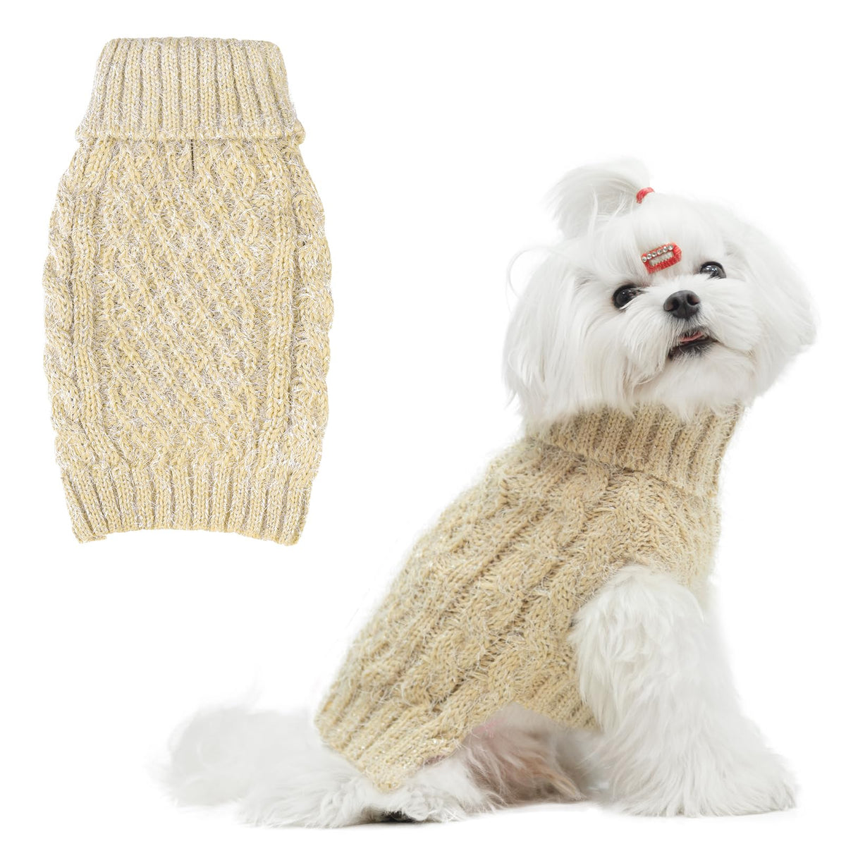 SCIROKKO suéter para perro con cuello tortuga y cableado, ideal para paseos o fiestas.