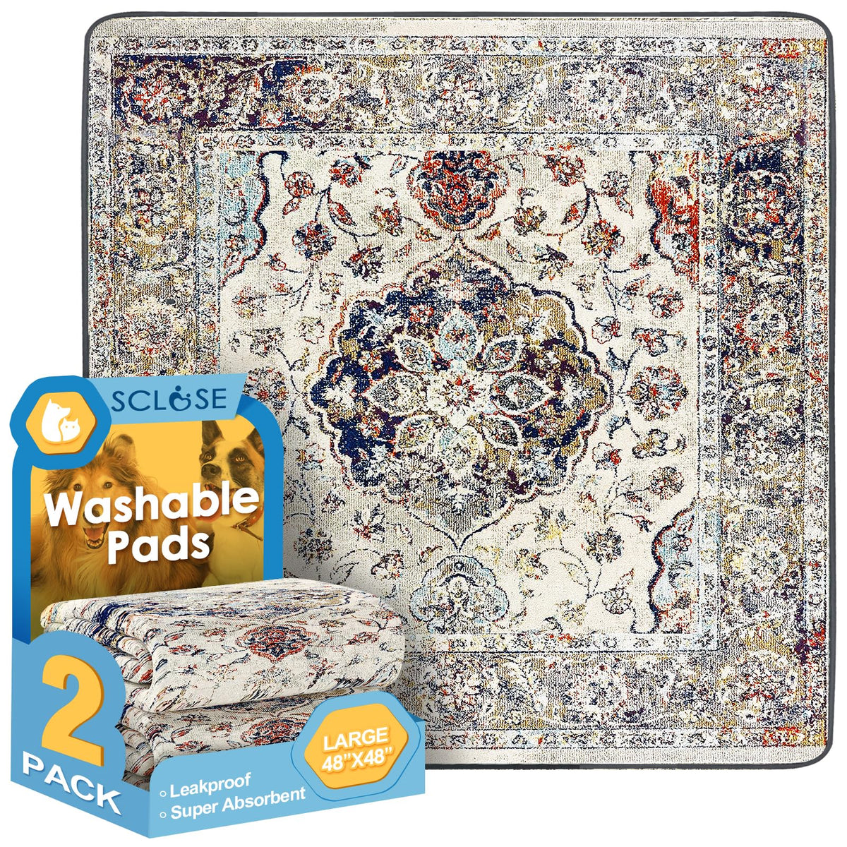 SCLOSE almohadilla para perros reutilizable 122x122 cm, absorbente y duradera para casa.