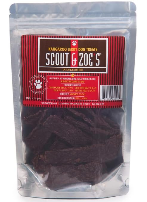 Scout & Zoe's canguro para perros, snack proteico y bajo en grasa para perros activos.