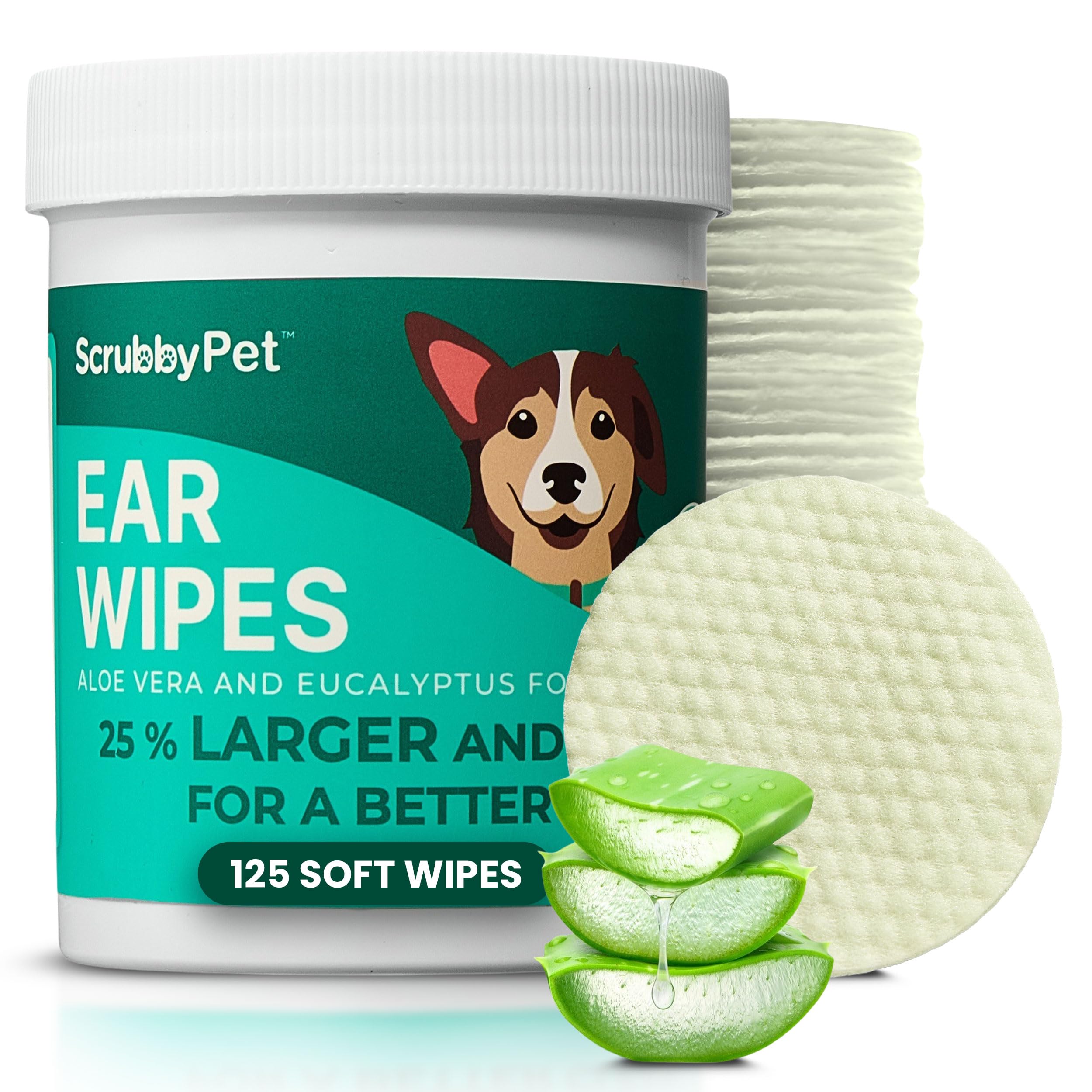 Scrubby Pet toallitas para orejas con textura perla para limpieza suave y profunda.