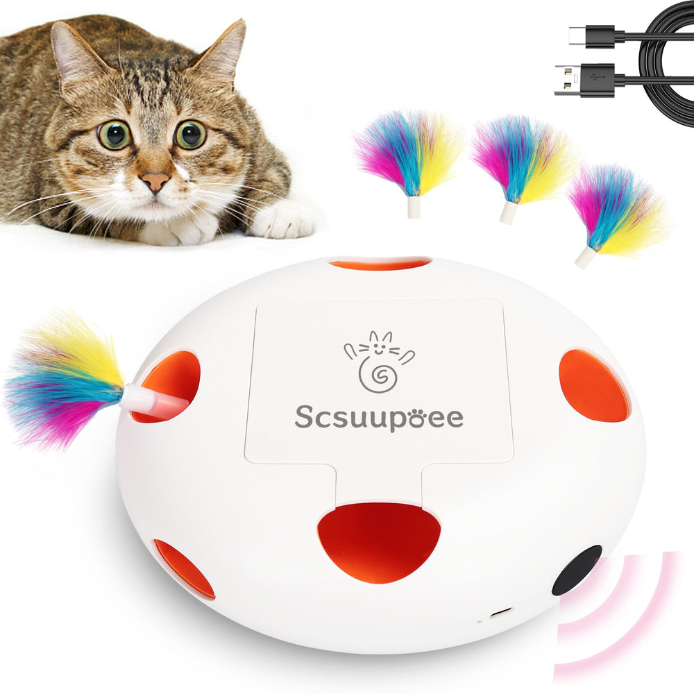 Scsuupoee juguete interactivo para gatos con plumas en movimiento, estimula la caza