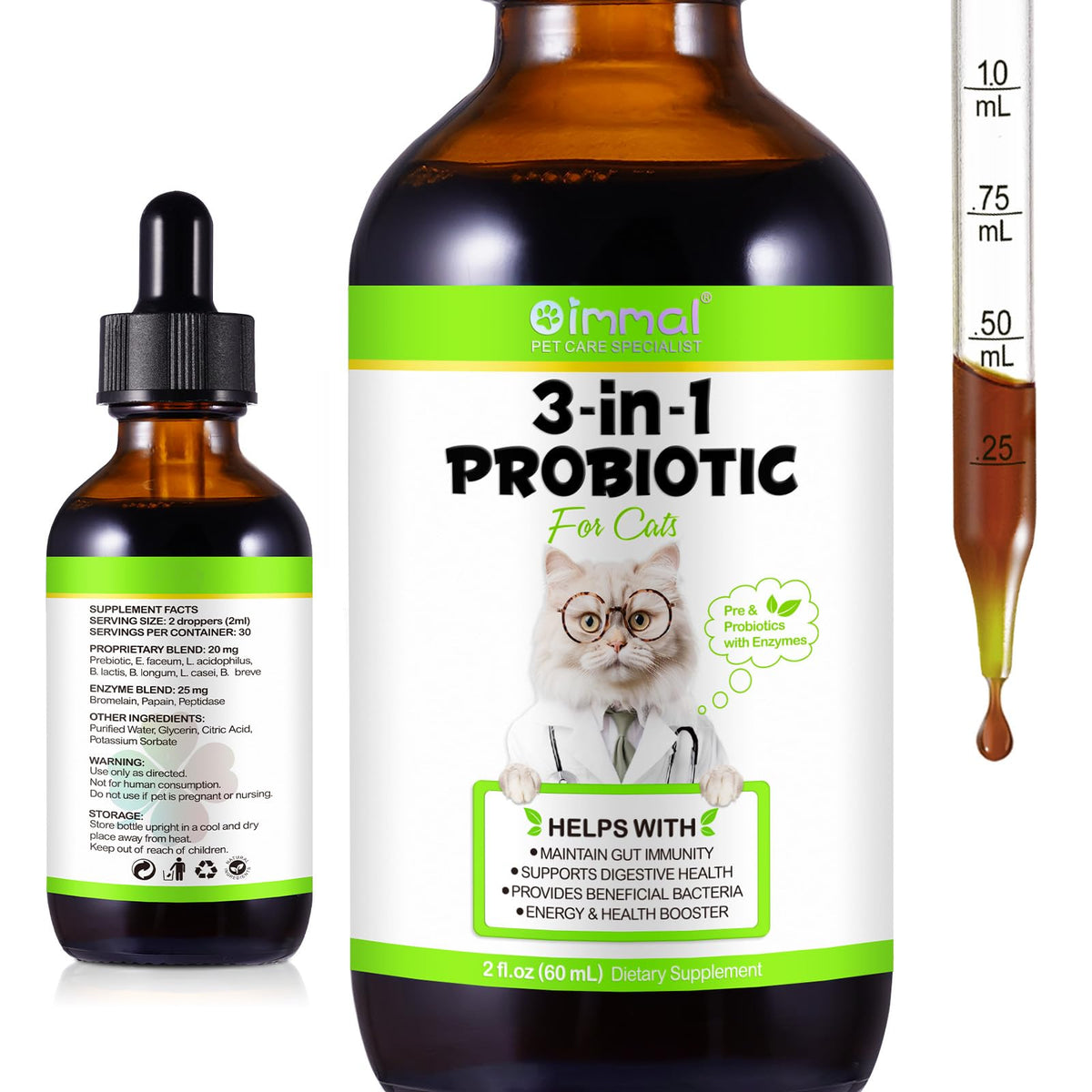 SDJUFEI Probiotics para gatos, botella líquida de 60 ml, apoyo digestivo diario