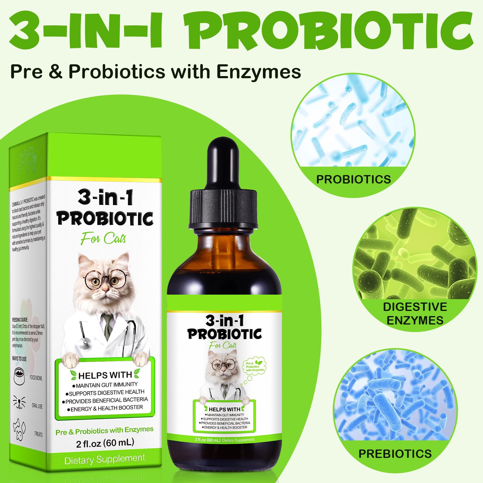 SDJUFEI Probiotics para gatos, prebióticos para equilibrio intestinal