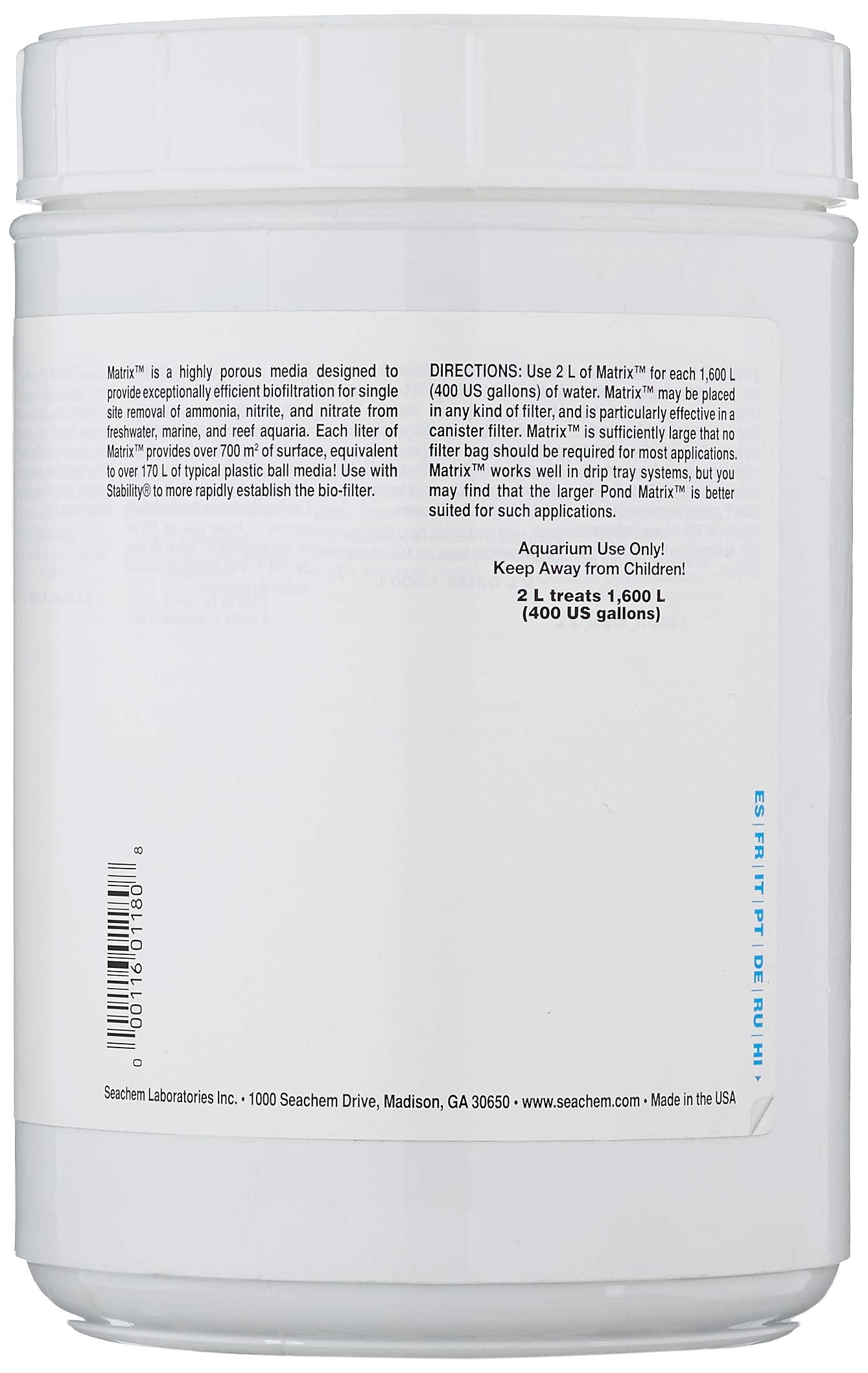 Seachem Matrix, diámetro de 10 mm, optimiza superficie para bacterias nitrificantes.