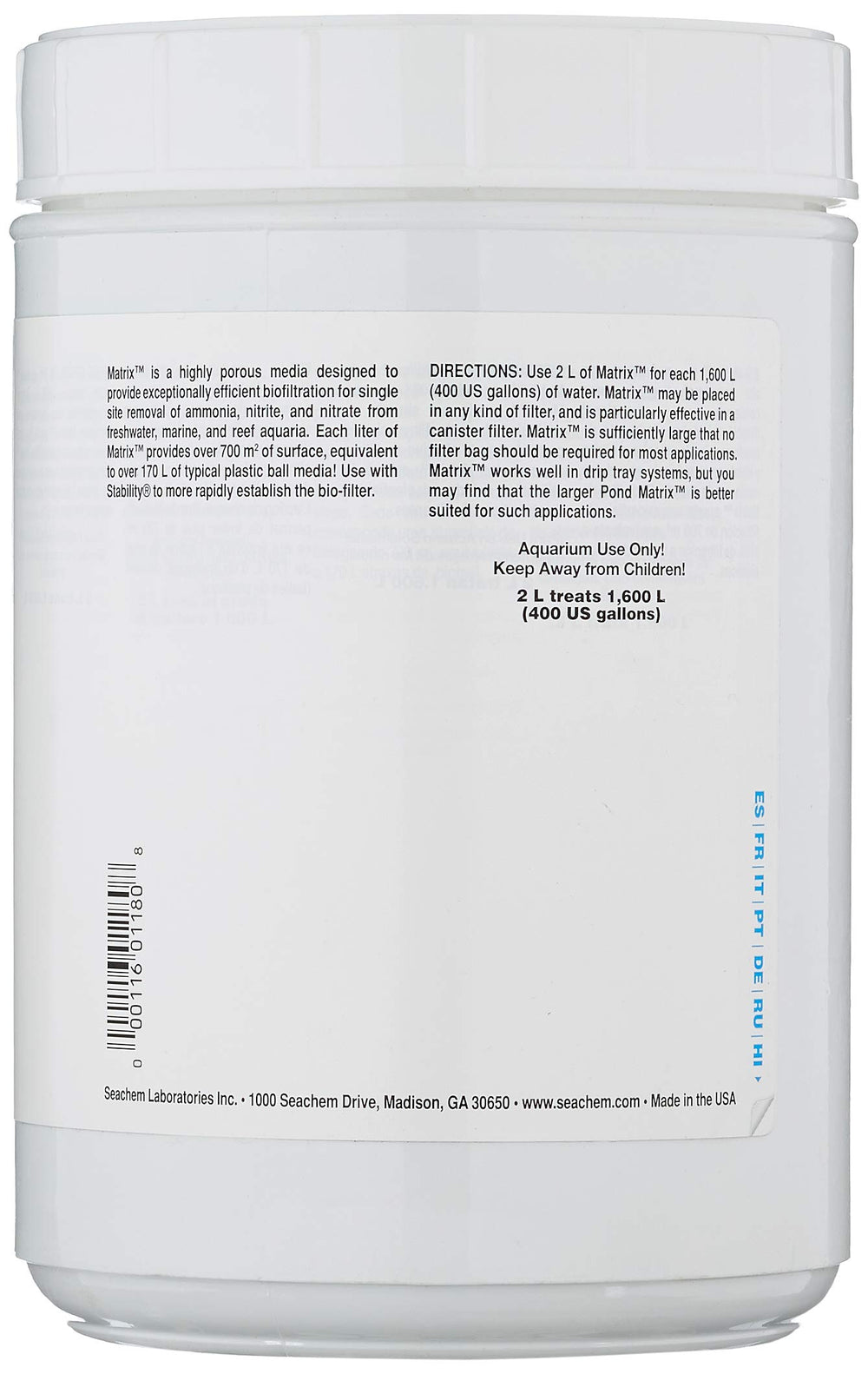 Seachem Matrix, diámetro de 10 mm, optimiza superficie para bacterias nitrificantes.
