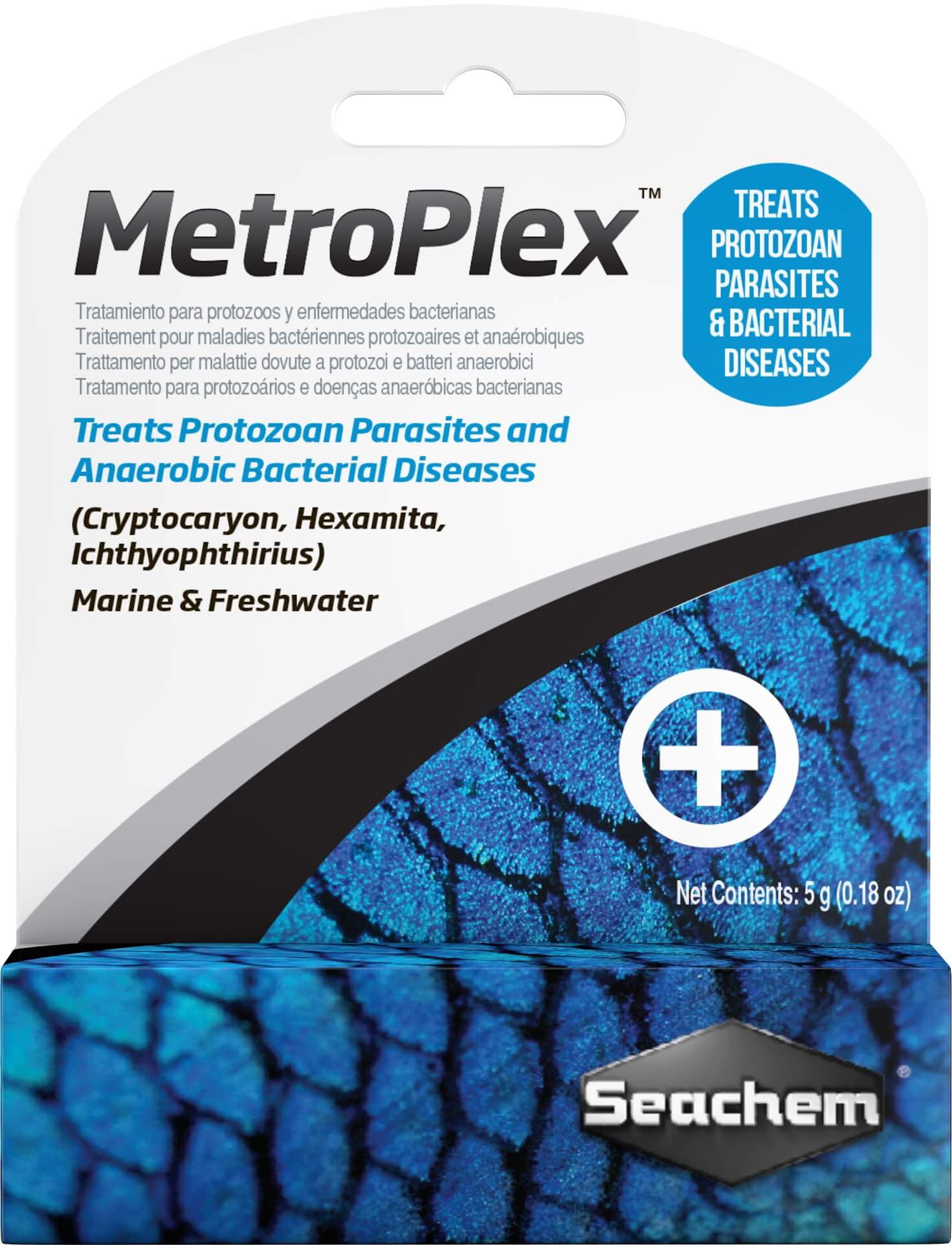 Seachem Metronidazole: empaque visible para tratamiento seguro en acuario