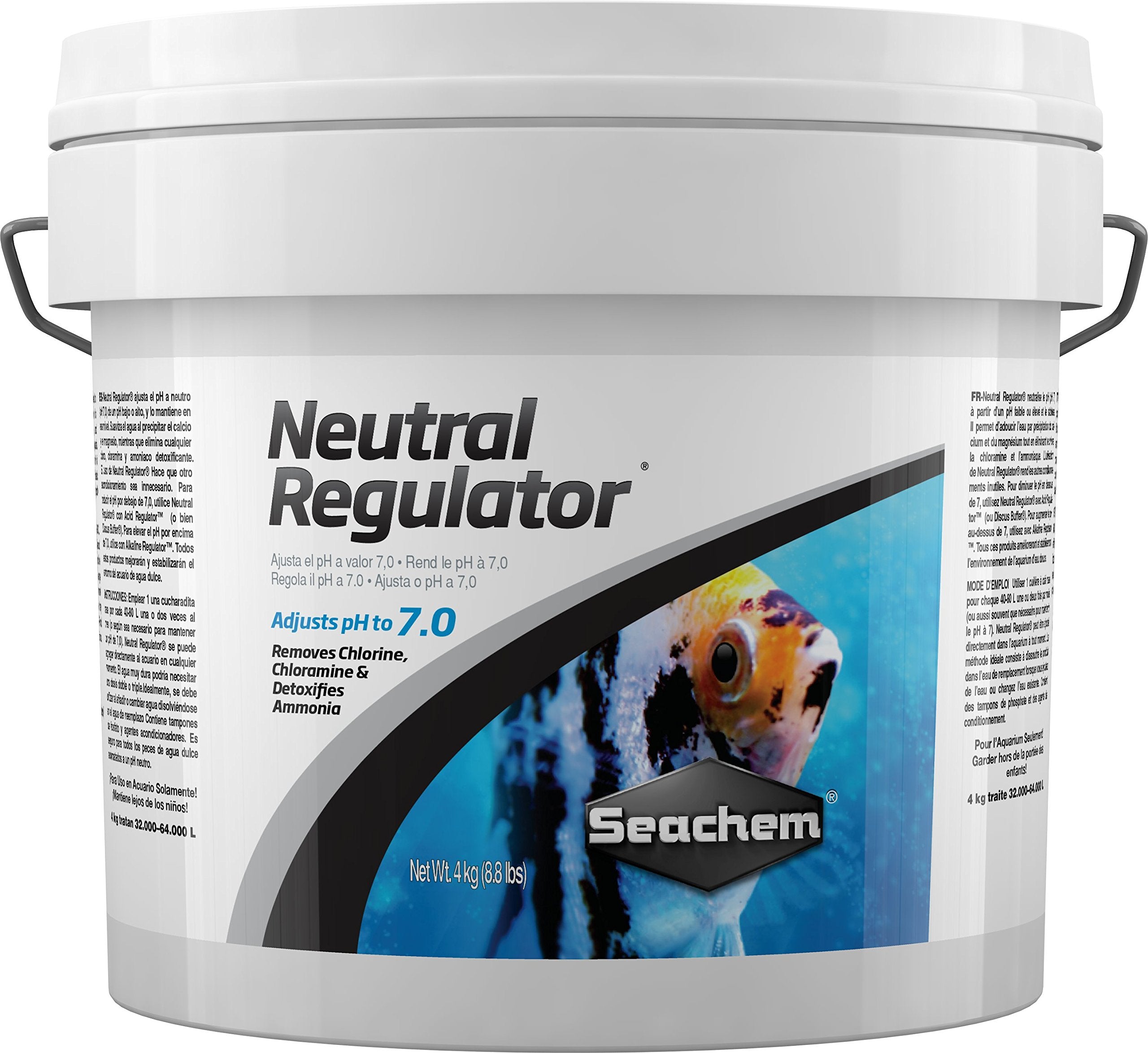 Seachem Neutral Regulator, botella en primer plano, ayuda a estabilizar el pH en acuarios.