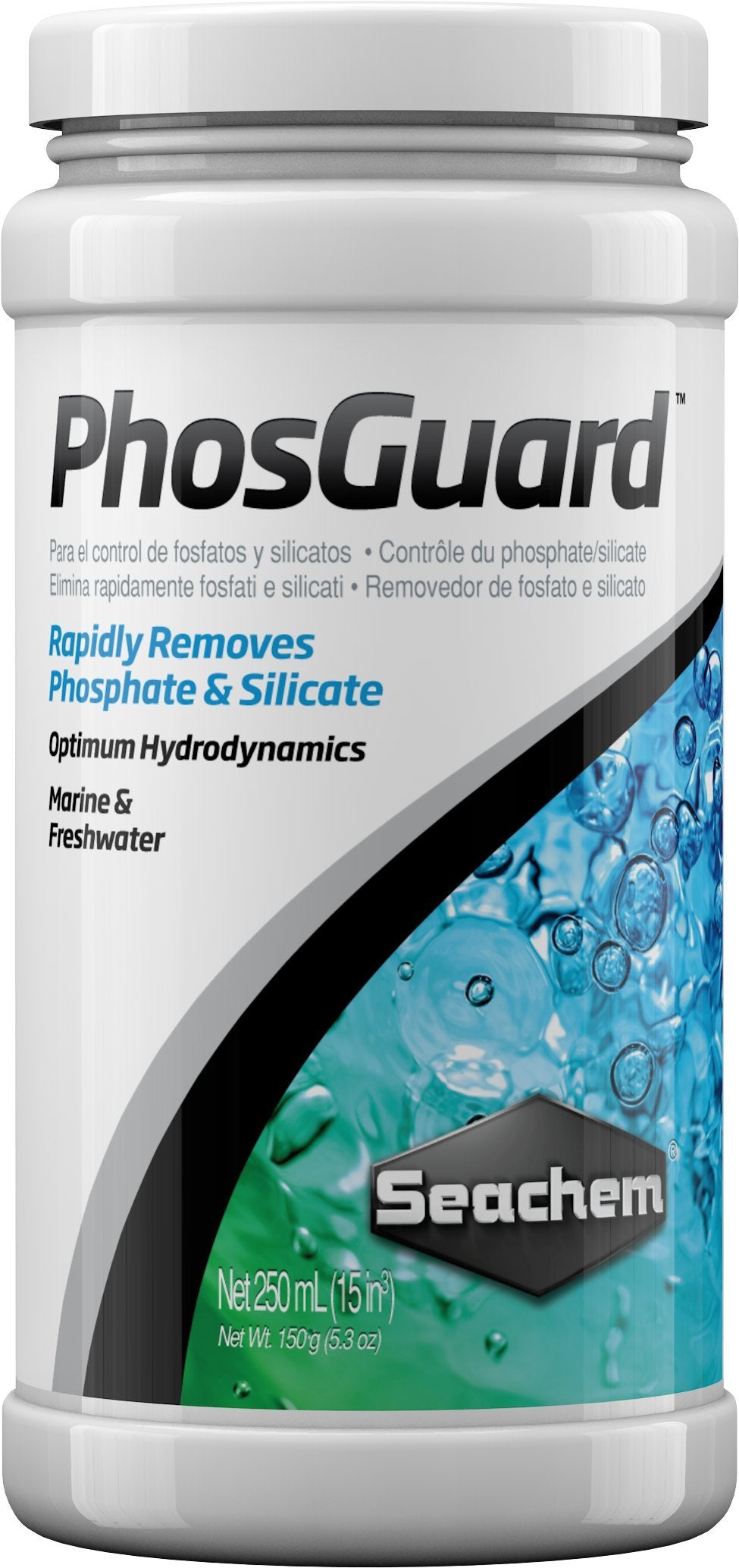 Seachem PhosGuard 250ml frente del frasco, elimina fosfatos y silicato