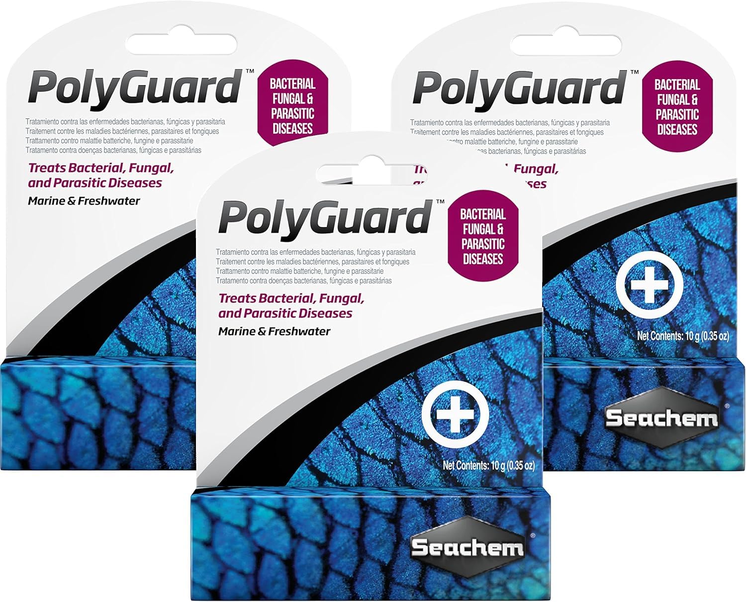 Seachem PolyGuard tres frascos de 10 g para tratamiento de acuarios