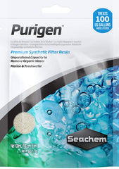 Purigen de Seachem frente del envase, para agua más clara en acuarios.