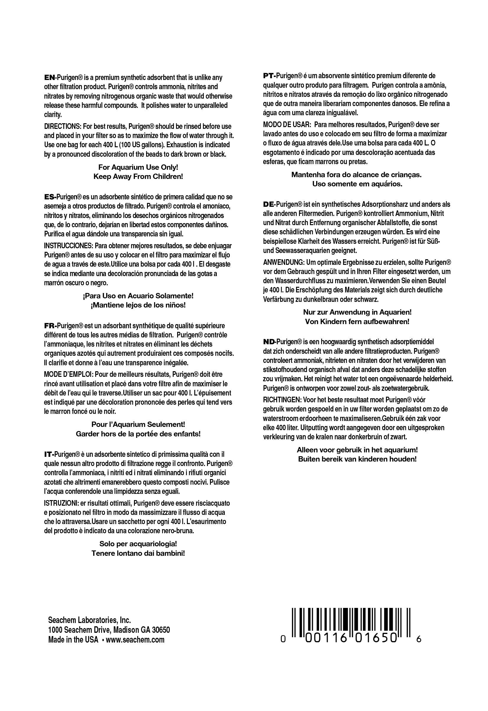 Regeneración de Purigen para recuperar capacidad de filtración.