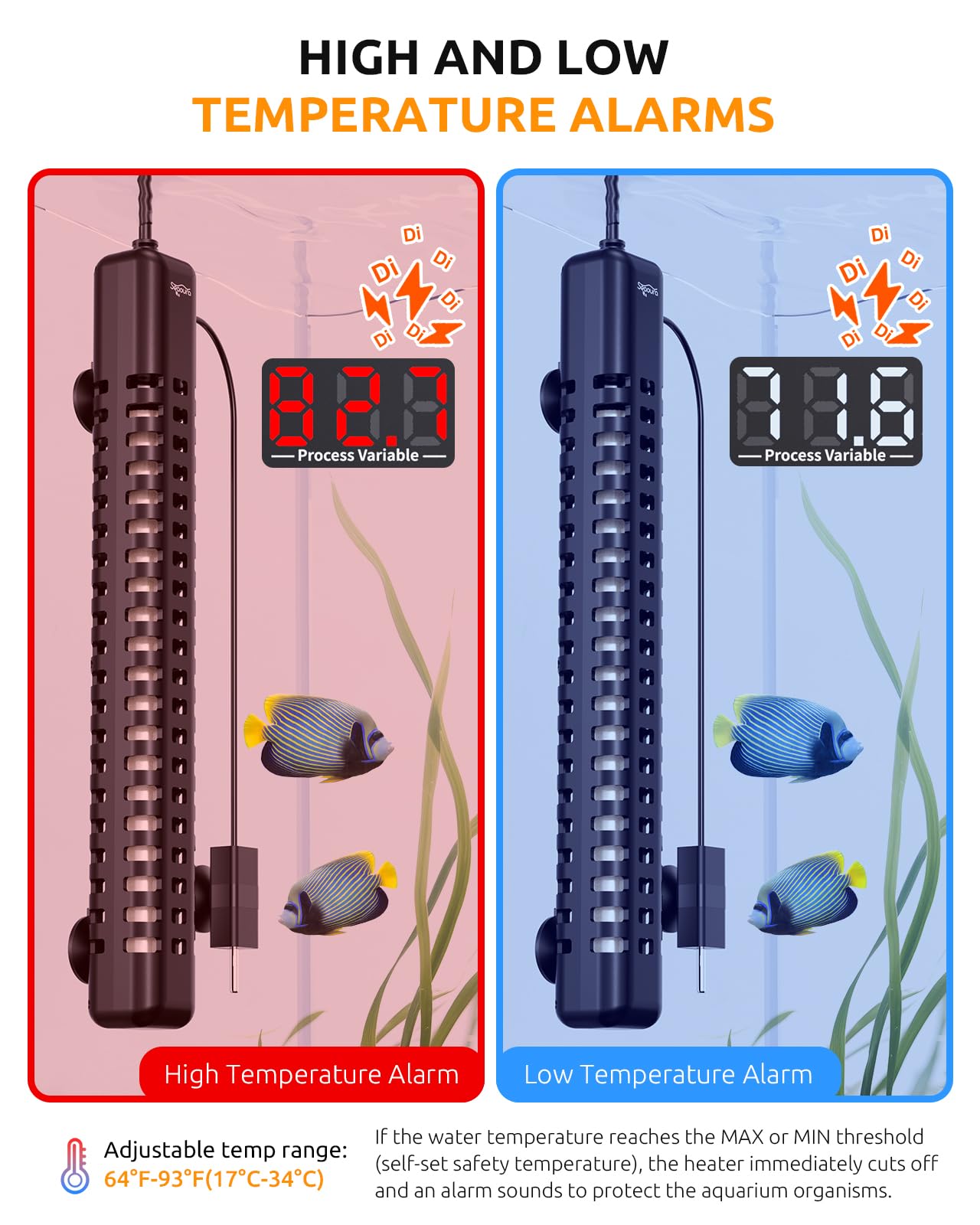 Sonda de temperatura integrada mide múltiples zonas del acuario.