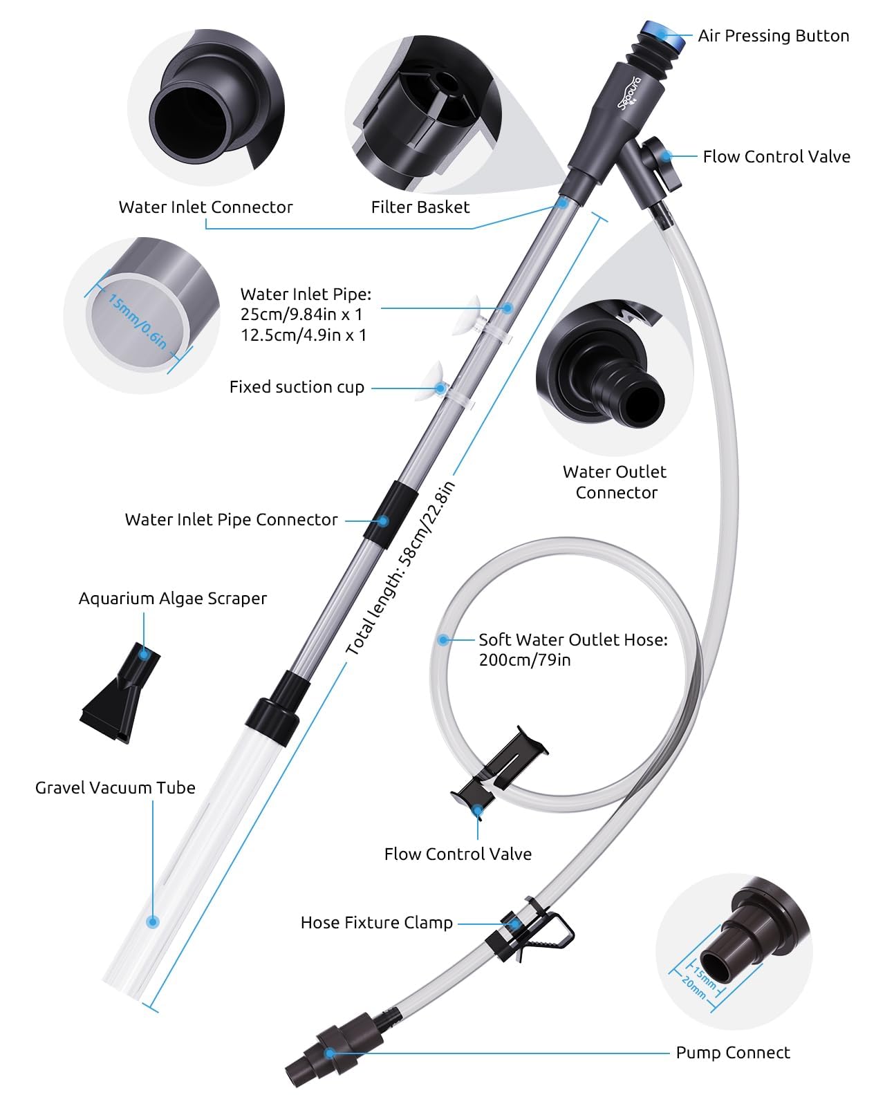 Seaoura Ideal para tanques pequeños, limpieza precisa y control de flujo.