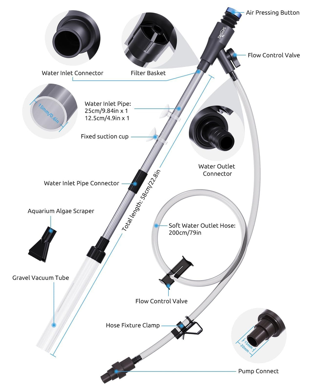 Seaoura Ideal para tanques pequeños, limpieza precisa y control de flujo.