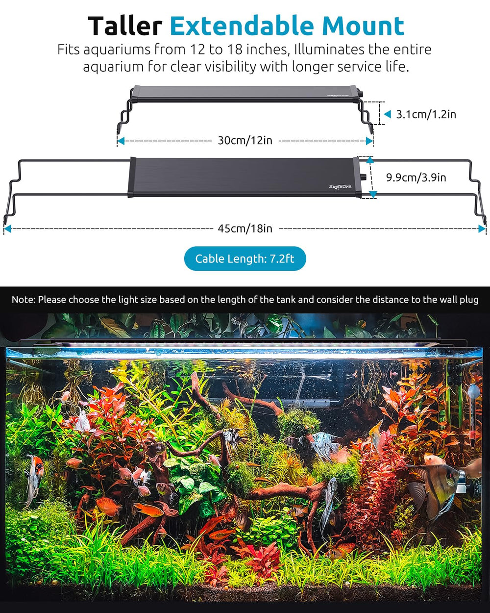 Seaoura: cable de 7,2 pies para instalación flexible.