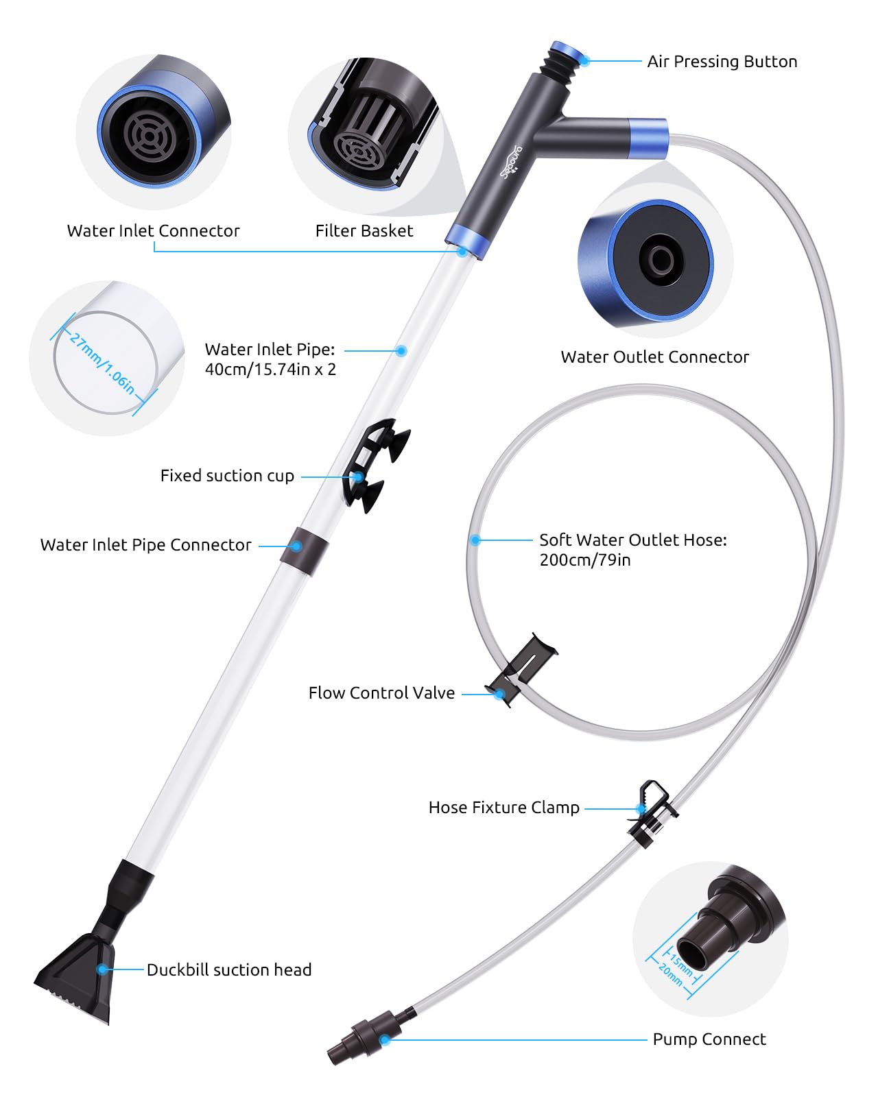 Seaoura sifón tubos extensión: adaptabilidad para acuarios de varios tamaños