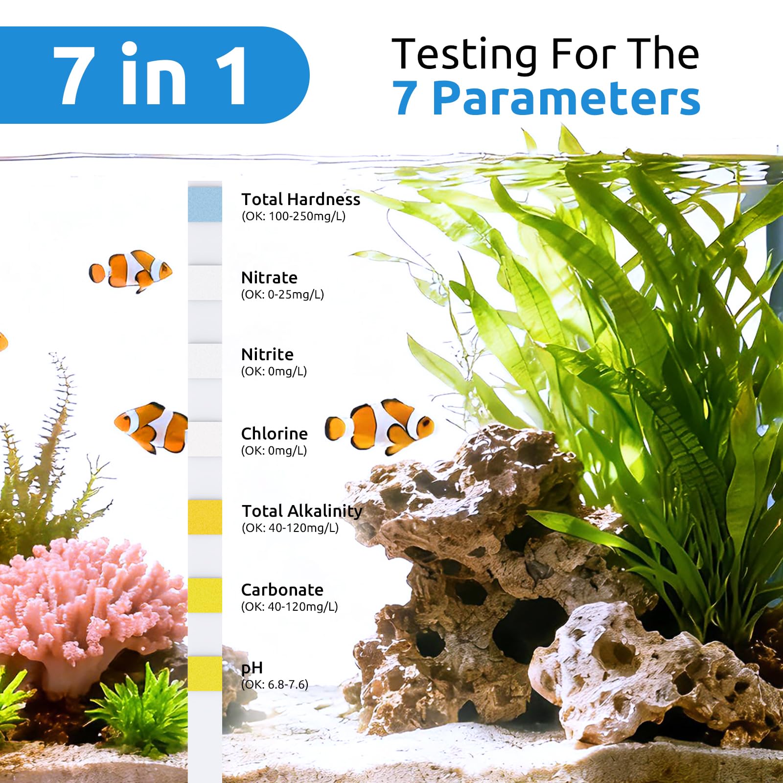 SEAOURA: tira de prueba para acuario siendo sumergida para lectura.