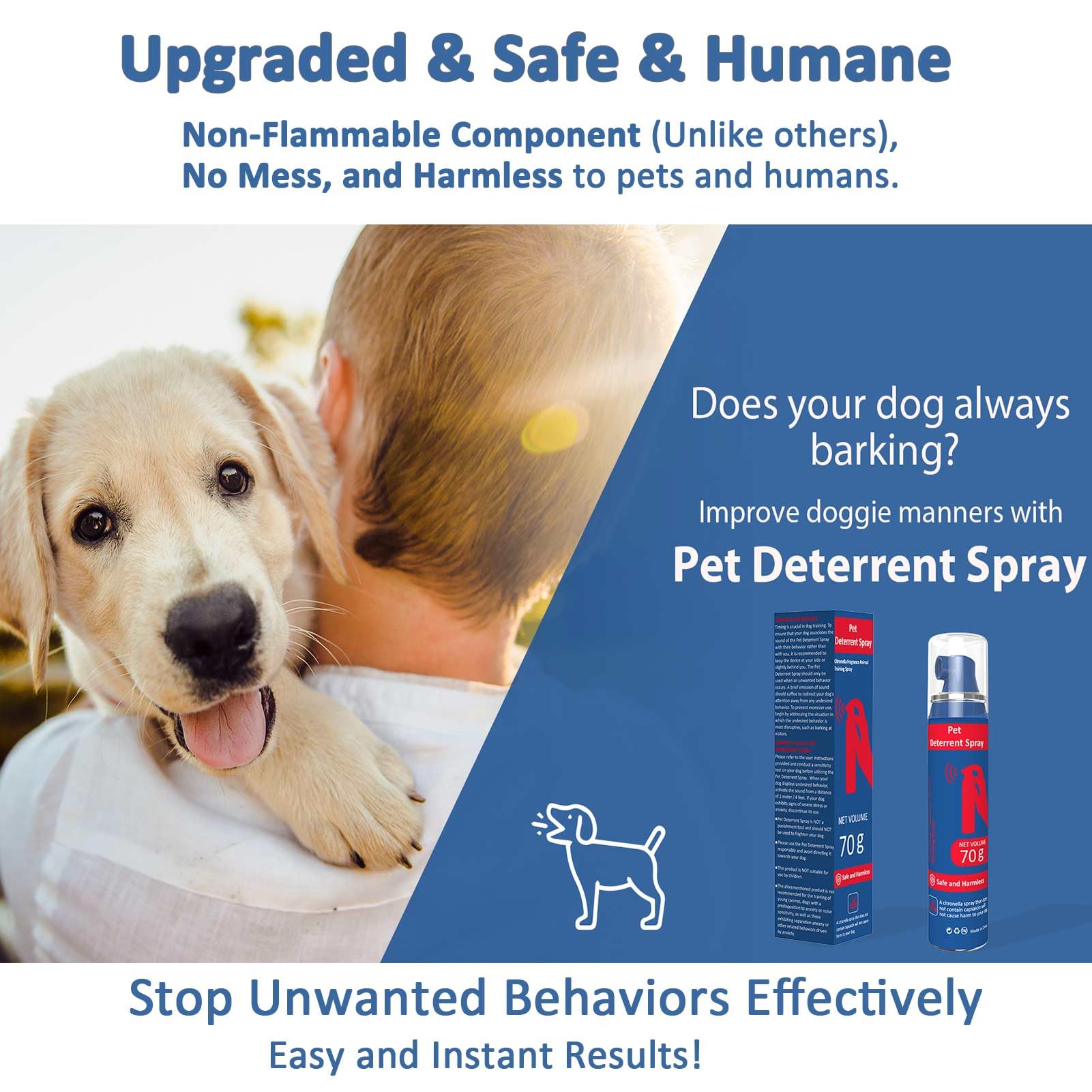 SeasonFit Corrector Spray aplicado en casa para educación canina suave.