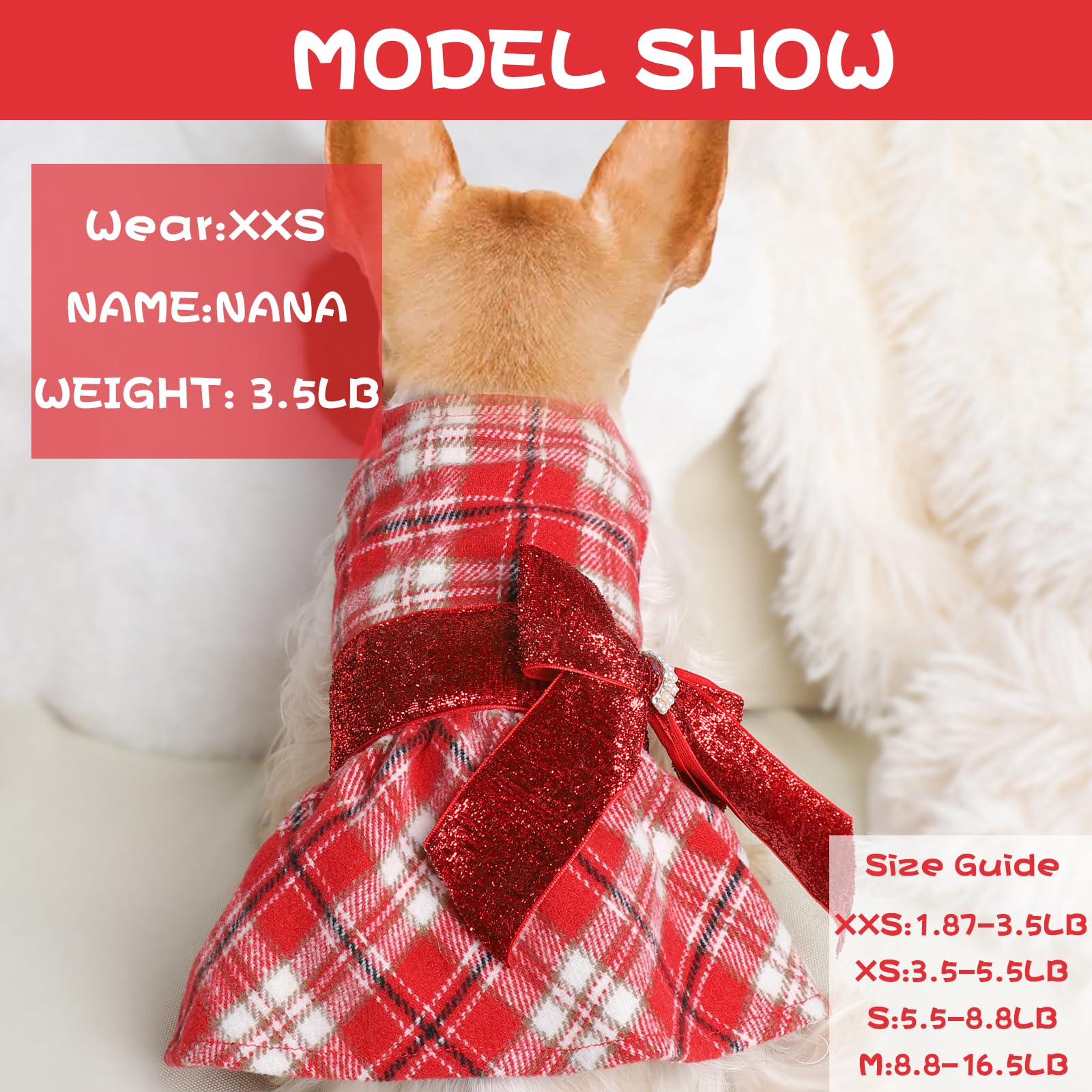 Prenda Sebaoyu para Chihuahua y Yorkshire con cuadros rojos, cómoda para fiestas