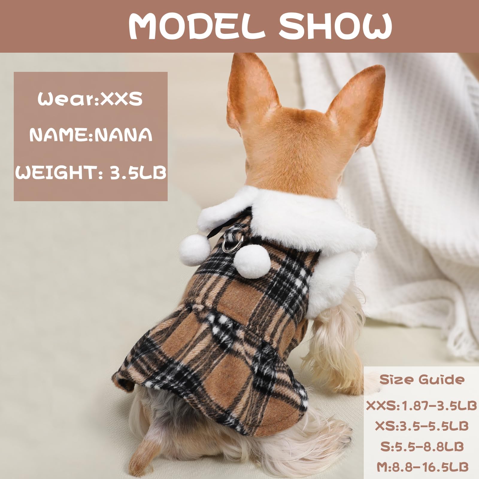 Sebaoyu ropa de invierno para perro pequeño con cuadros, cálida.