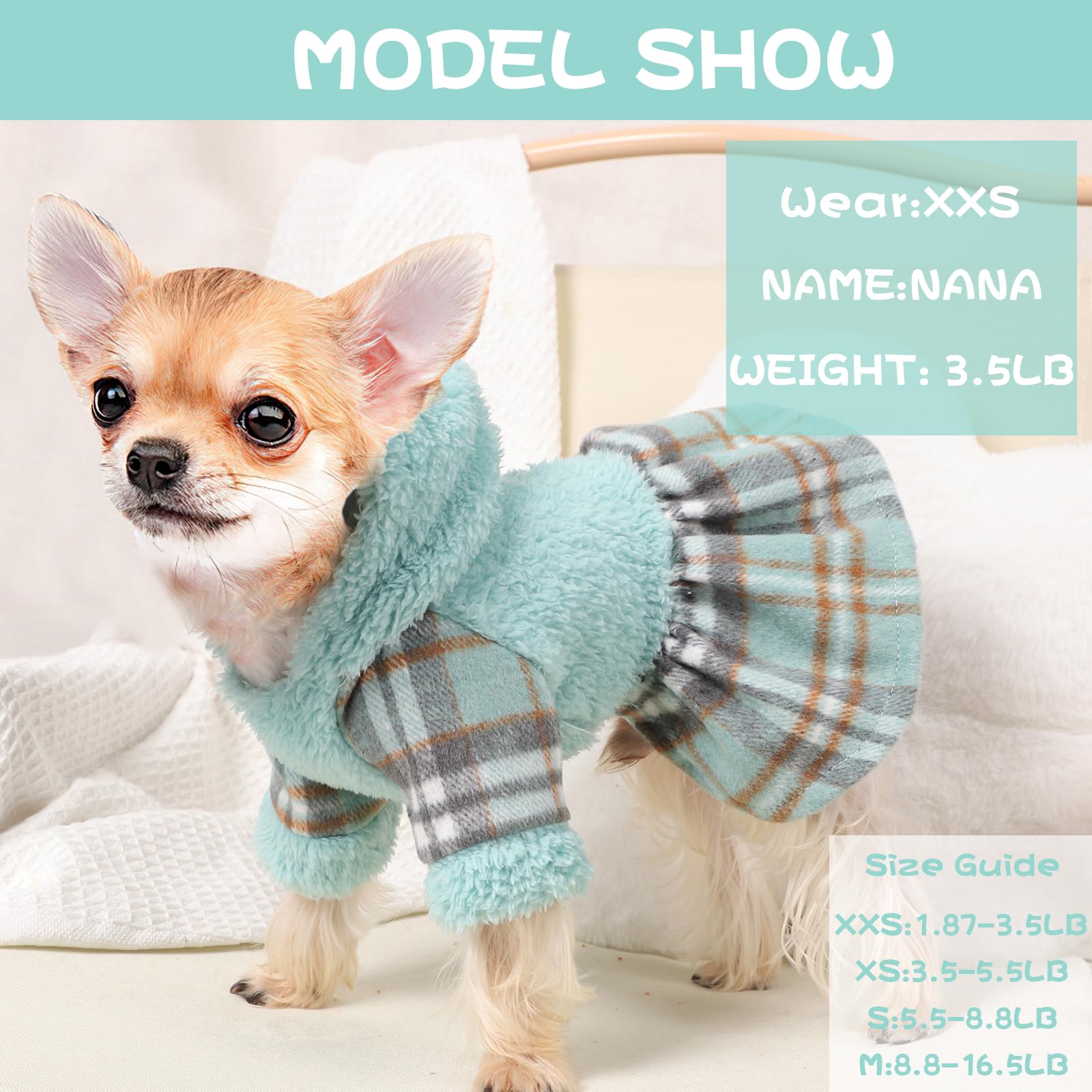 Sebaoyu sudadera para perros pequeños, capucha rosa plaid, ideal para salidas