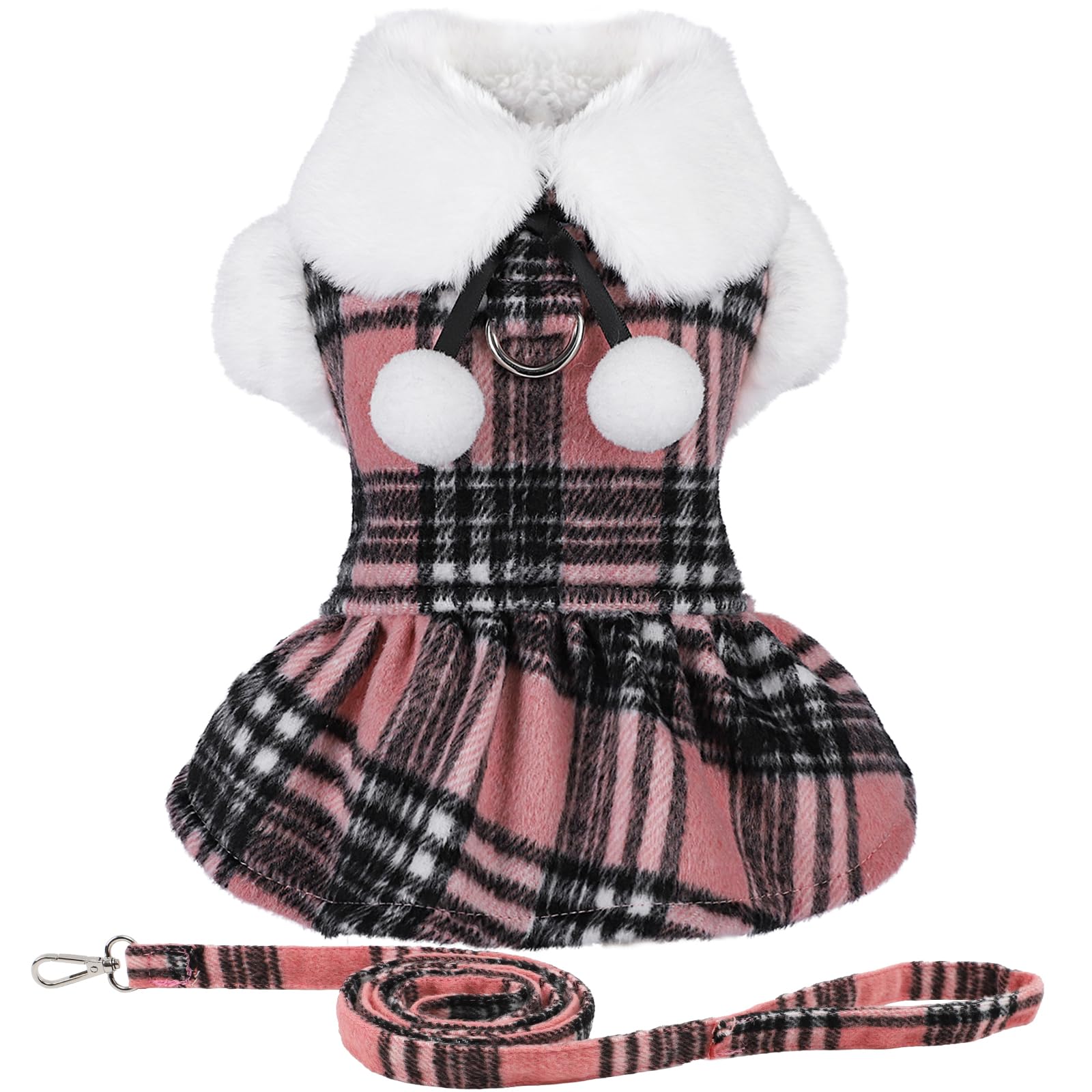 Sebaoyu suéter vestido de cuadros con correa, vista frontal, ideal para paseos invernales.