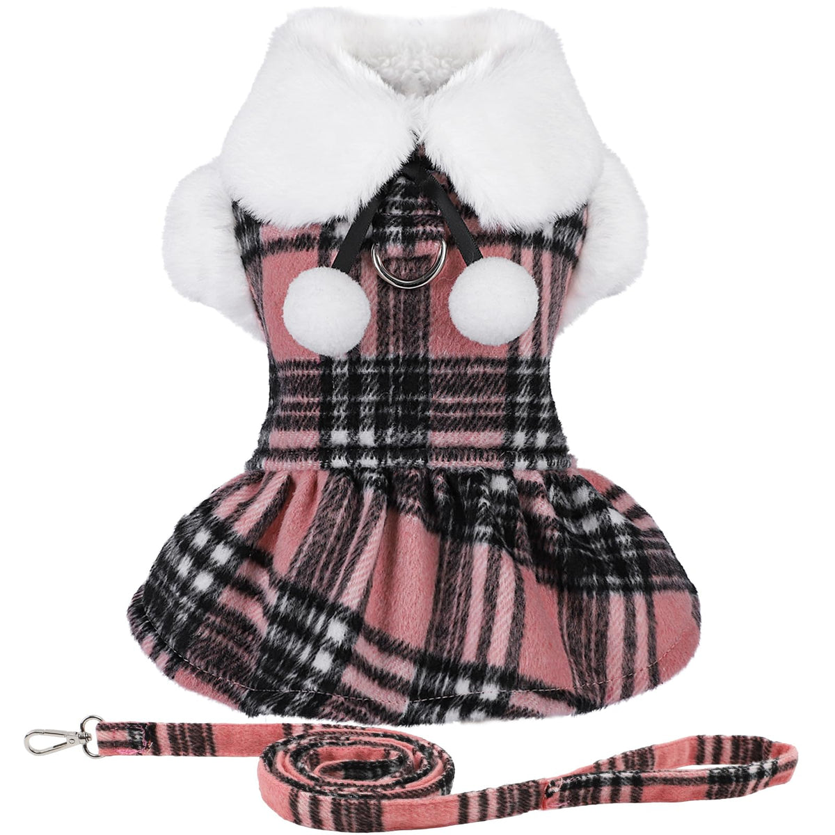 Sebaoyu suéter vestido de cuadros con correa, vista frontal, ideal para paseos invernales.