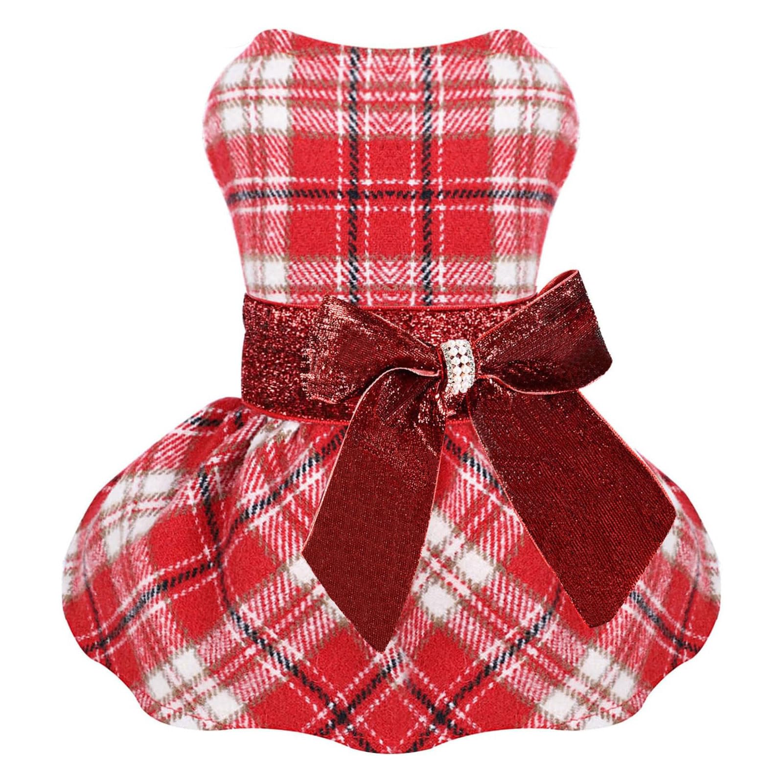 Vestido Sebaoyu para perro pequeño con cuadros rojos, abrigando con estilo