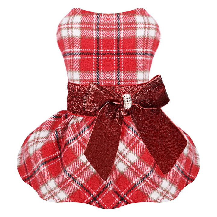 Vestido Sebaoyu para perro pequeño con cuadros rojos, abrigando con estilo