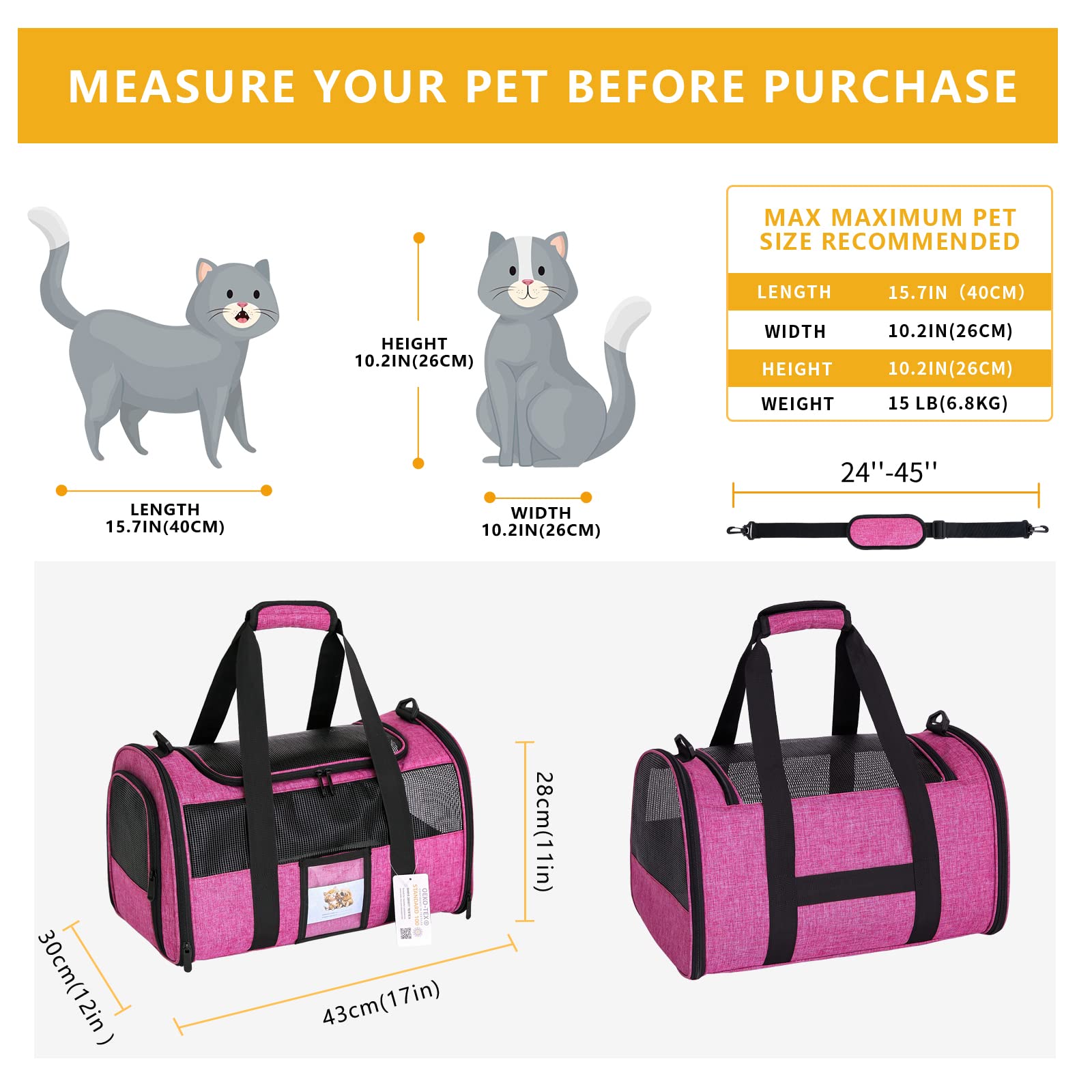 SECLATO transportín gato con cuenco colapsable para comidas en viaje