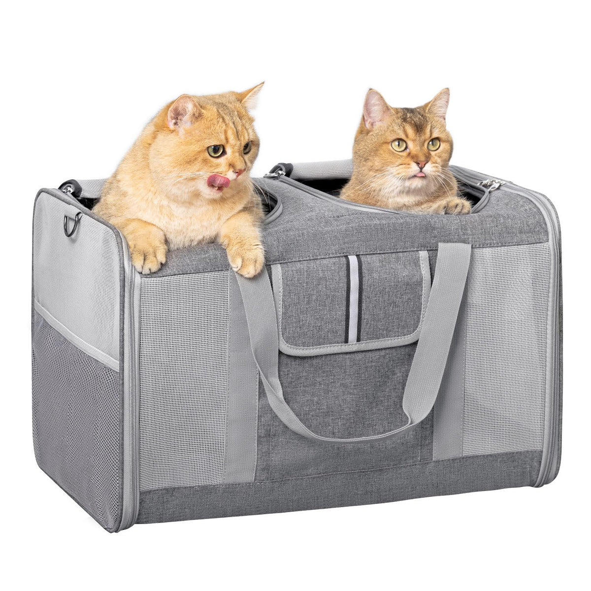 Sedioso transportín para gato grande, exterior espacioso y cómodo para viajar con mascotas.
