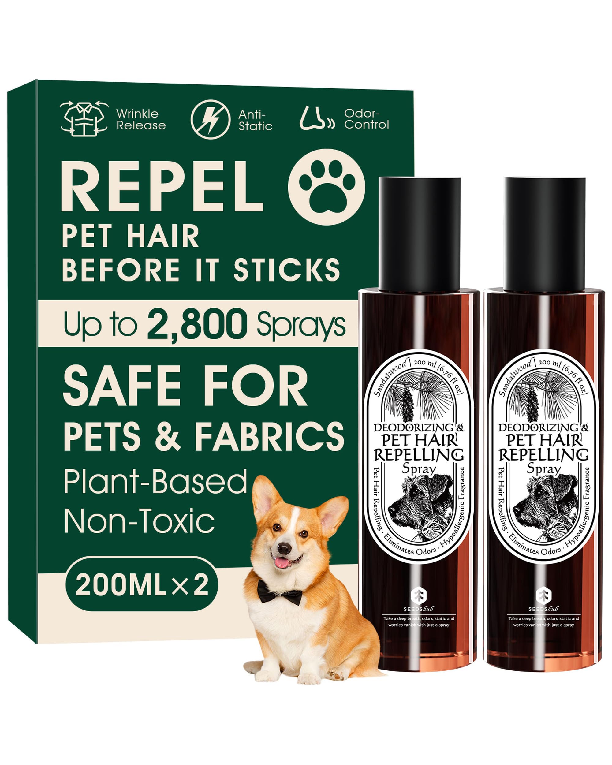 Seedshub 4en1 eliminador de pelusa para mascotas en spray, ideal para telas.