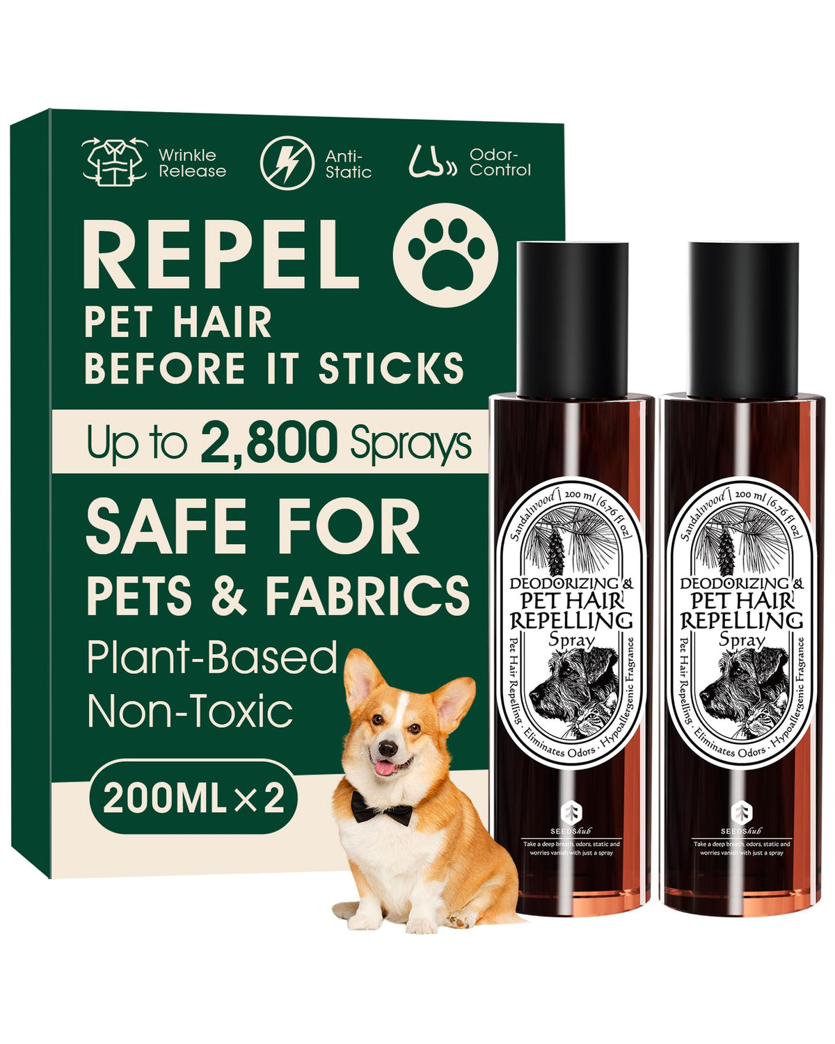 Seedshub 4en1 eliminador de pelusa para mascotas en spray, ideal para telas.