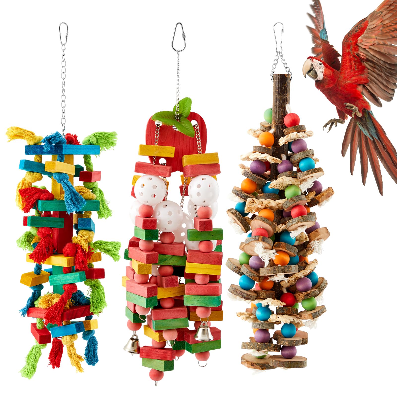 Seenelling: juguete para loro grande, tres piezas multicolor para masticar y trepar