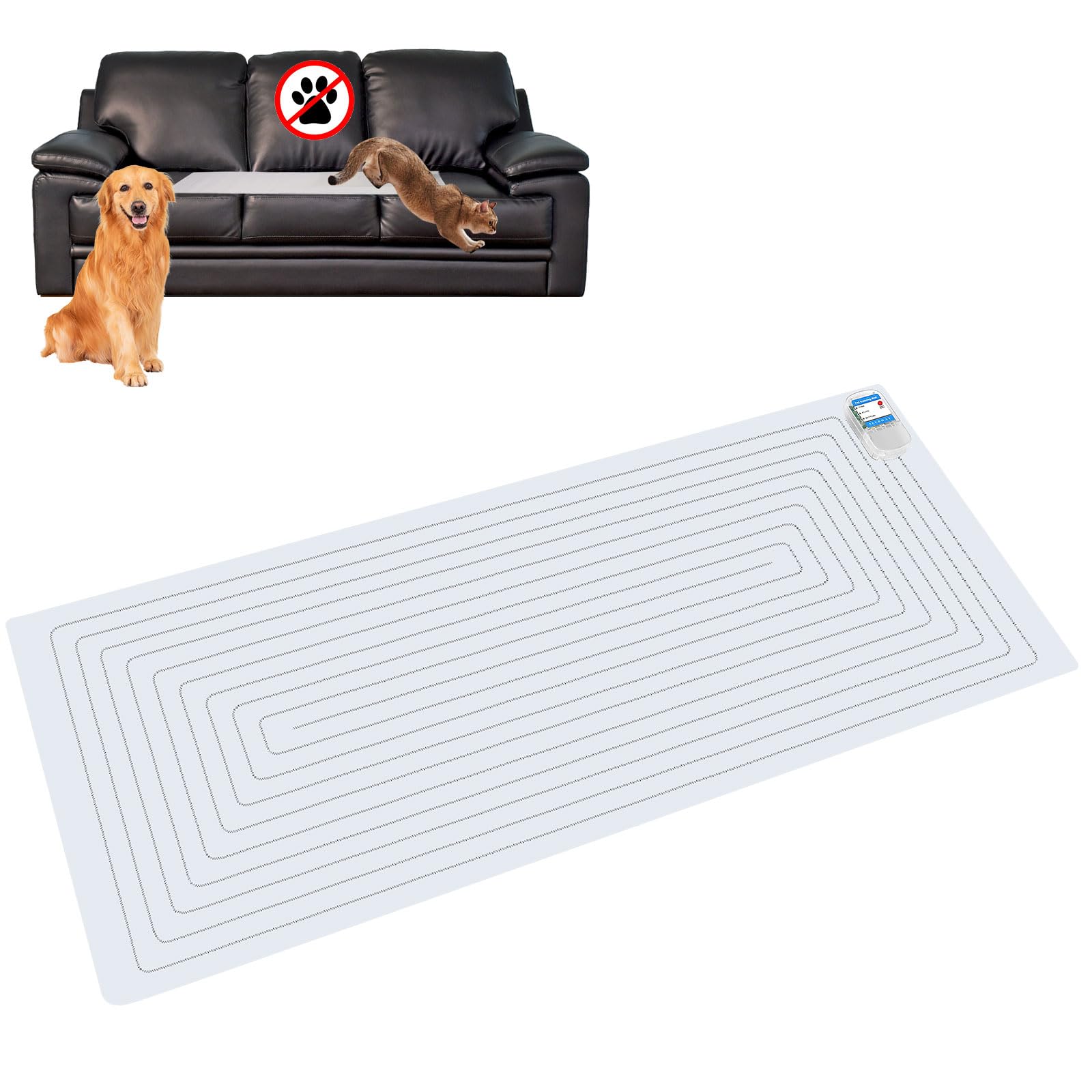 SEERWAY Scat Mat en uso para disuadir mascotas de muebles con seguridad.
