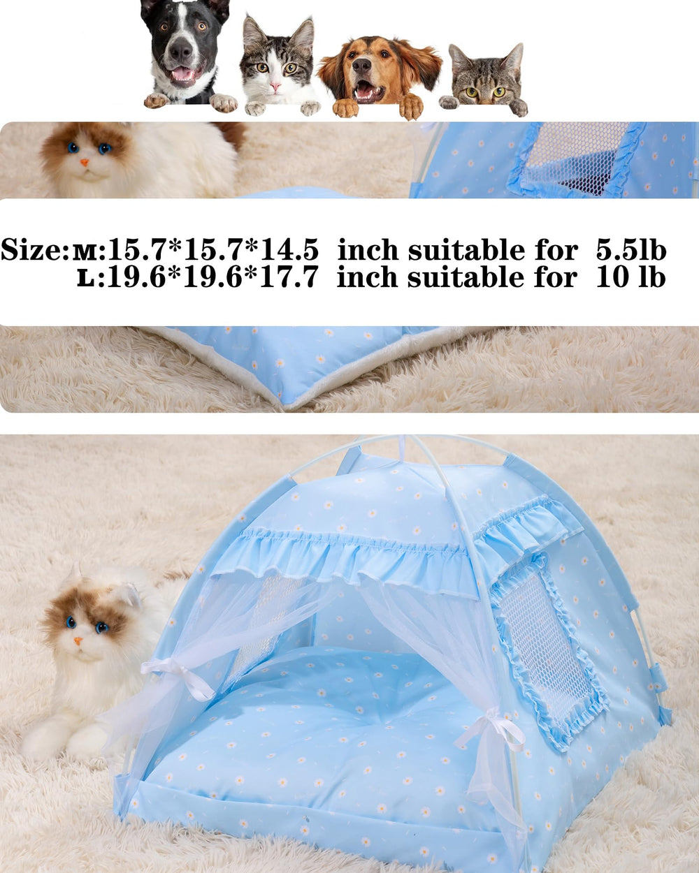 SEIMMIE Cama Princesa interior amplio para gatitos y perros pequeños