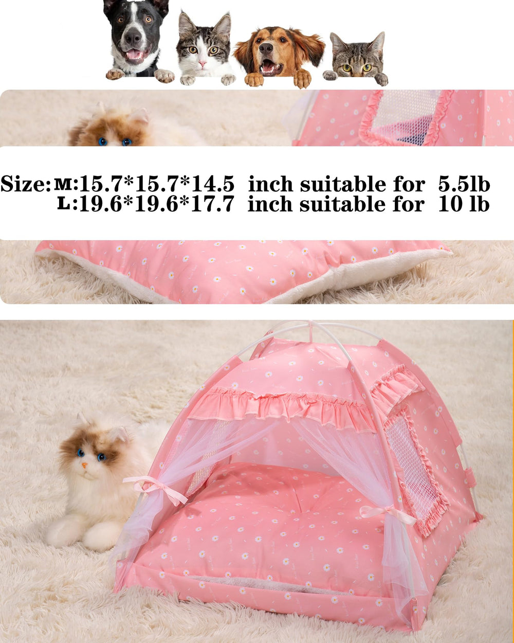 SEIMMIE Gato Princesa: ventana de malla, buena ventilación para mascotas.