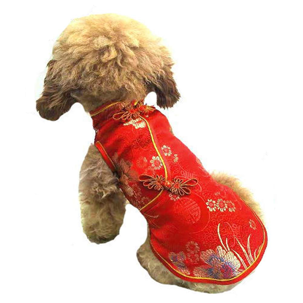 SEIS disfraz Tang para perro, satén rojo y ajuste cómodo.