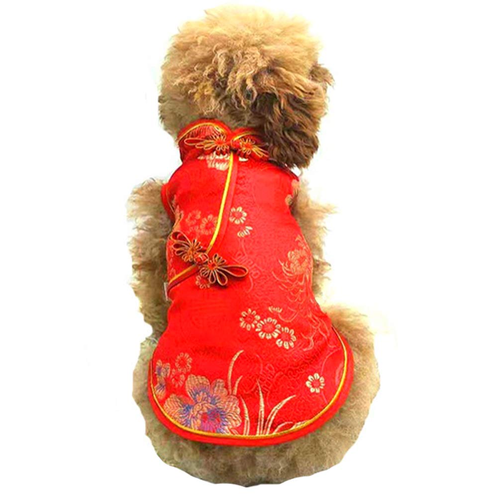 SEIS disfraz Tang para perro en satén rojo, elegante para fiestas.