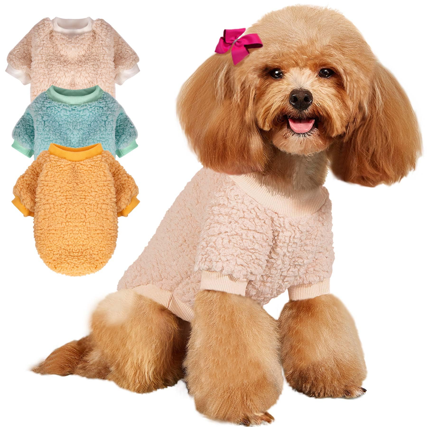 SEKUMDAN suéter para perro pequeño color crema, ideal para paseos fríos