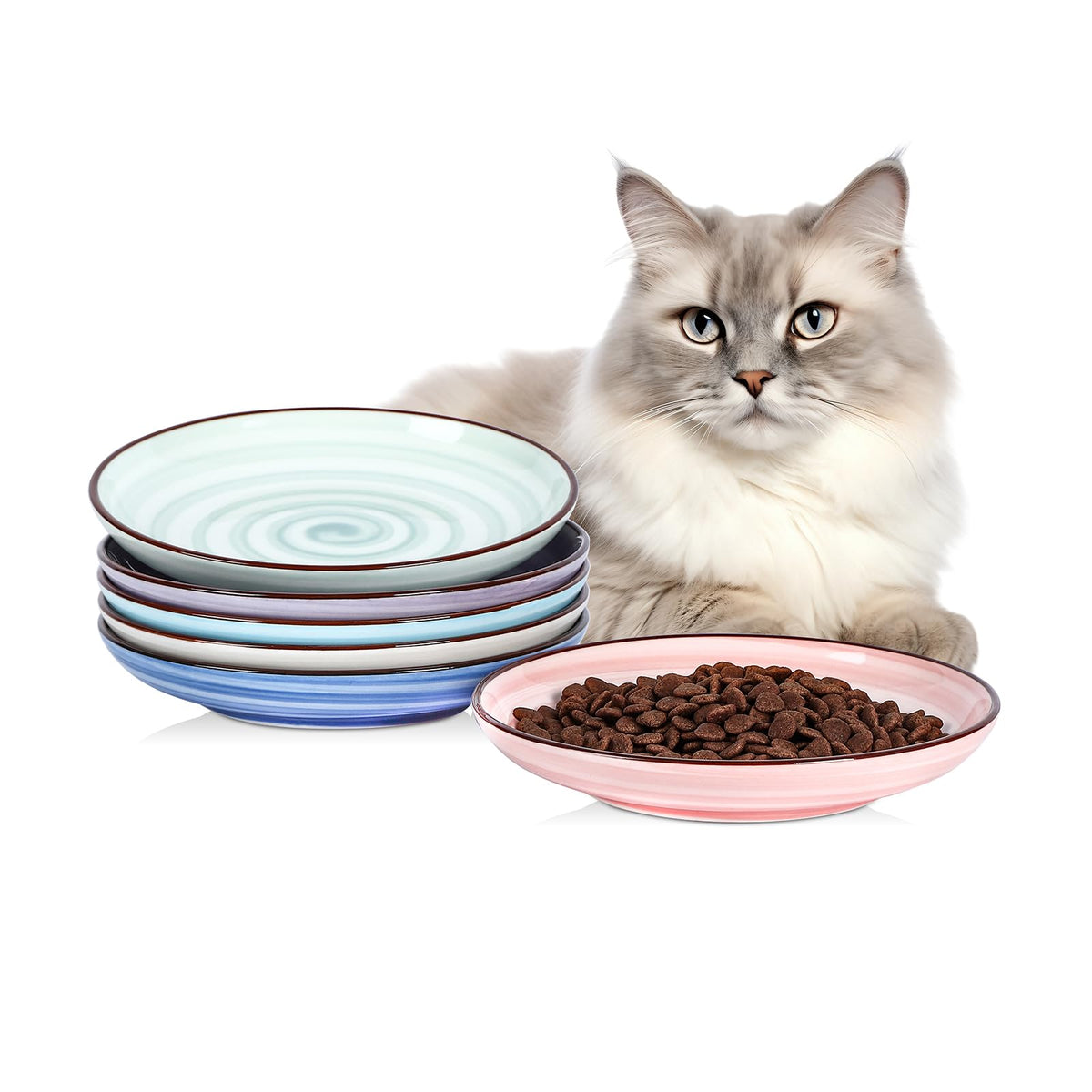 Cuencos Selamica para gatos de 6 pulgadas en degradado, ideales para comida y agua.