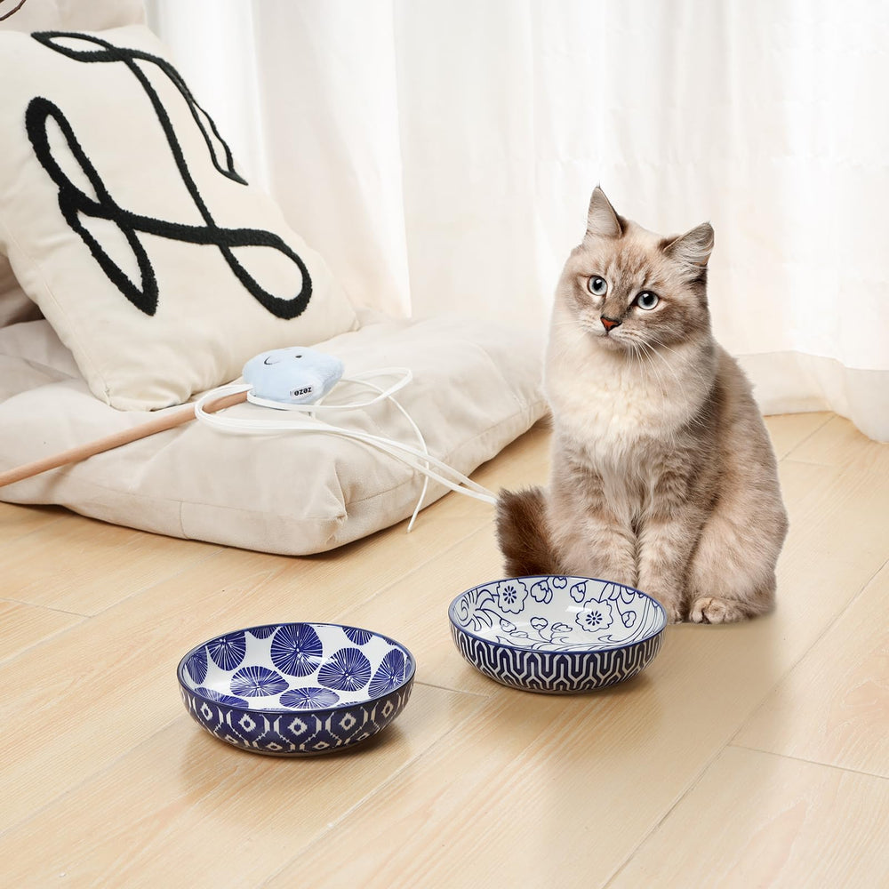 Selamica tazones-gato-ceramicos-color-vibrante-mesa, toque decorativo.