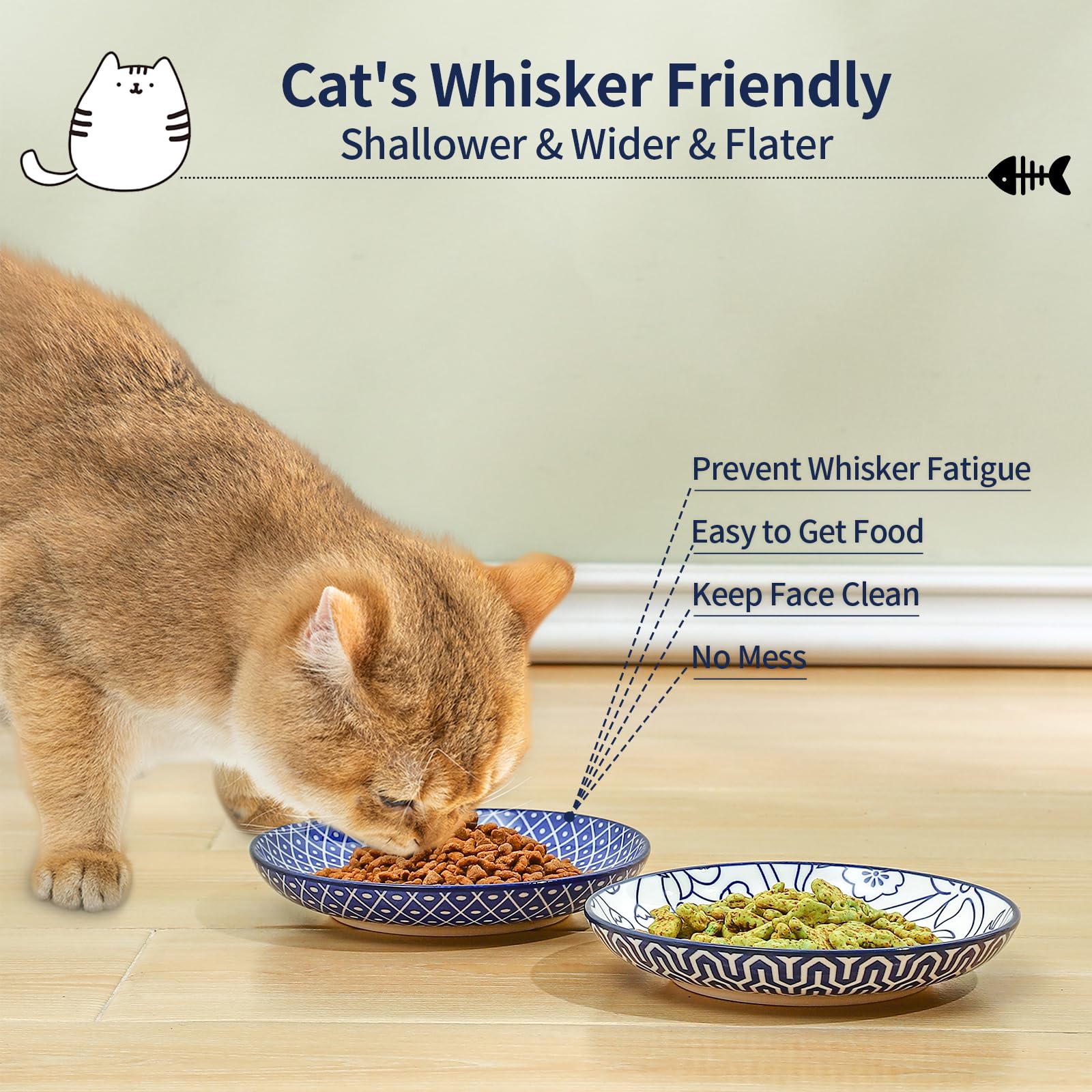 Selamica tazones para gatos cerámicos, diseño interior, colores vivos para comer o beber sin molestar bigotes.