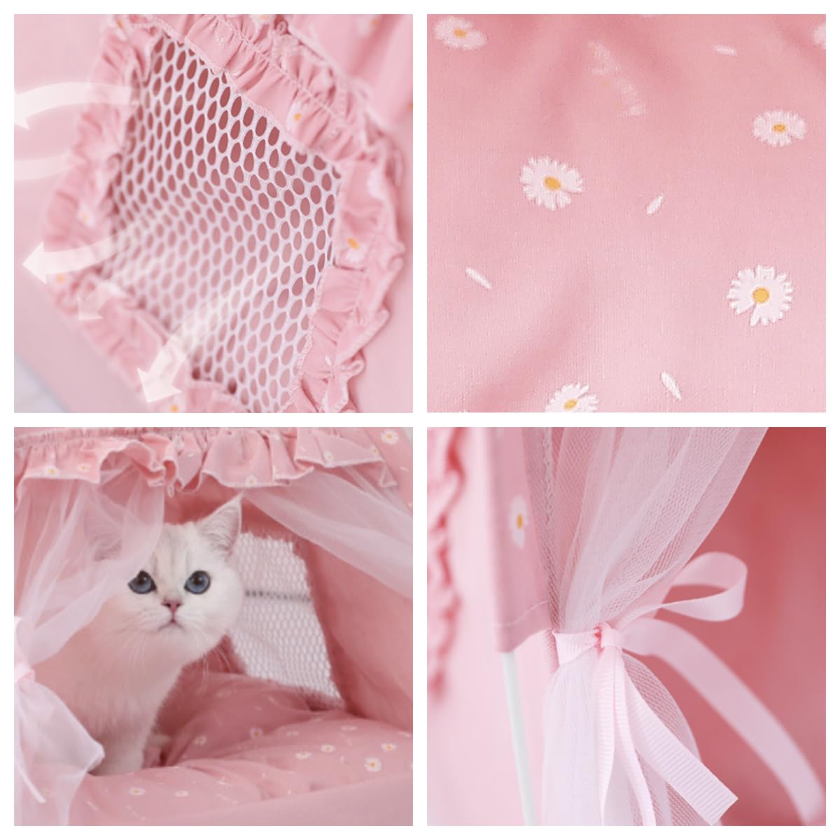 Selena cama para mascotas con malla ventana, ventilada y fresca.