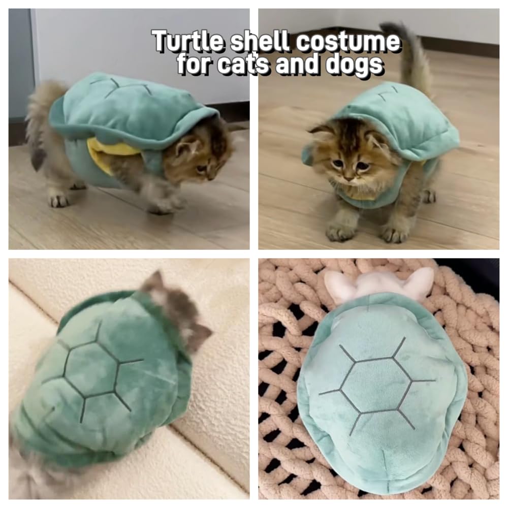 Vestimenta tortuga Selena con caparazón, detalle suave para mascotas.