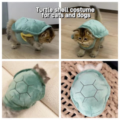 Vestimenta tortuga Selena con caparazón, detalle suave para mascotas.