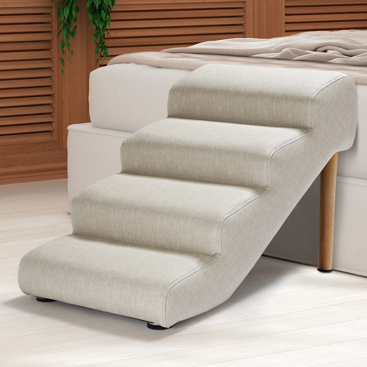Escalera Senneny para perro con imitación lino, apta para subir y bajar.