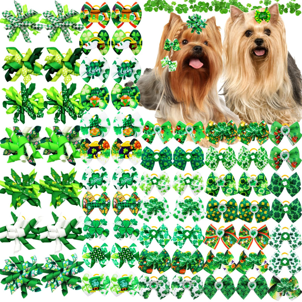 Lazo Senniea con trébol en perro, ideal para fiestas y sesiones de fotos.