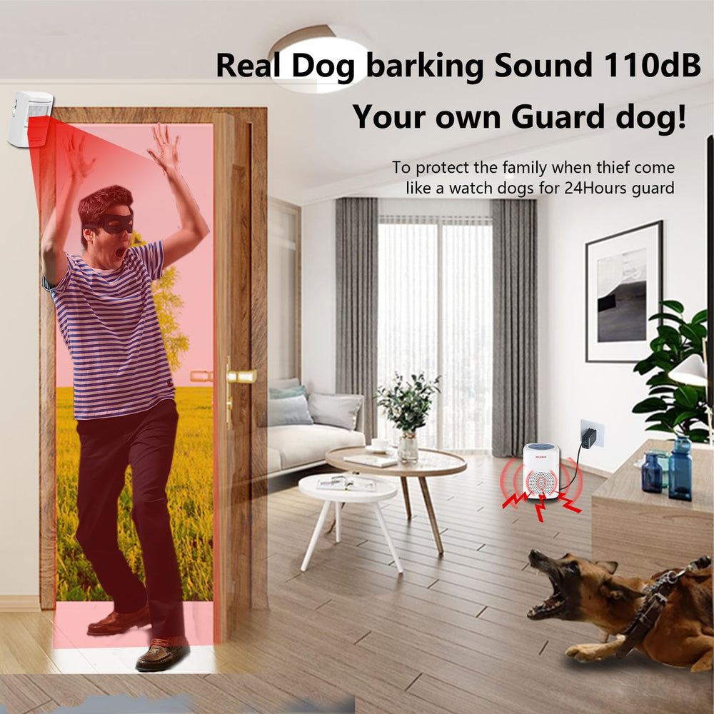 Sensor-movimiento-externo de alarma-ladrido-perro para entradas.