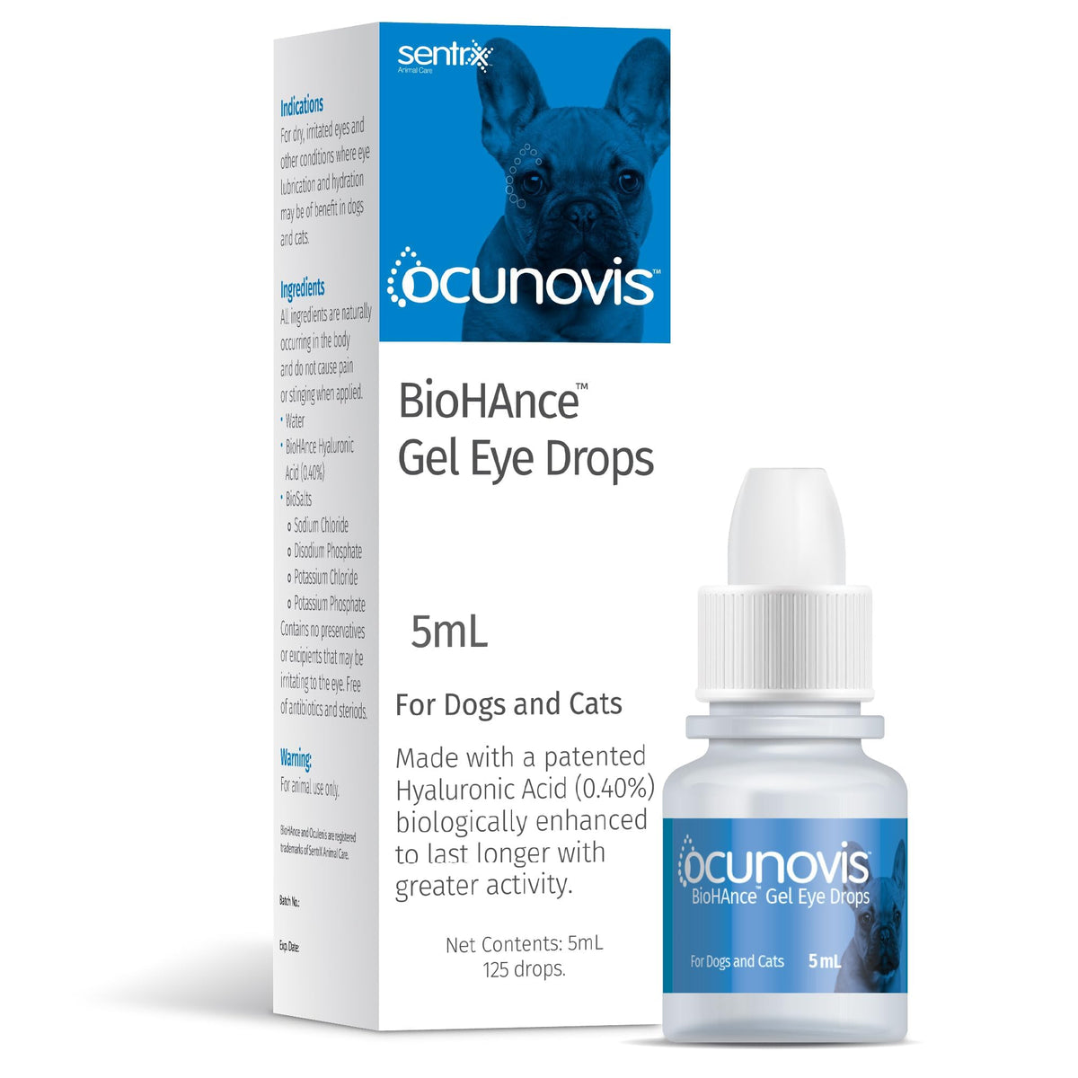 Sentrx Ocunovis Gel para ojos, botella 5 ml lista para uso diario.